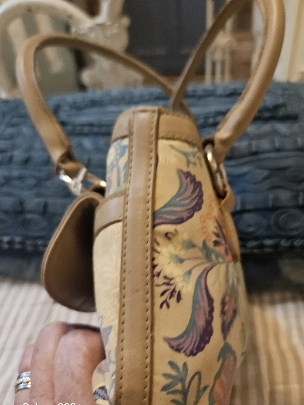 Etienne Aigner Tan Floral Shoulder Bag with Multicolor Print